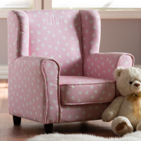 Baxton Studio LD2116-Light Pink-CC Selina Modern and Contemporary Pink and White Heart Patterned Fabric Upholstered Kids Armchair